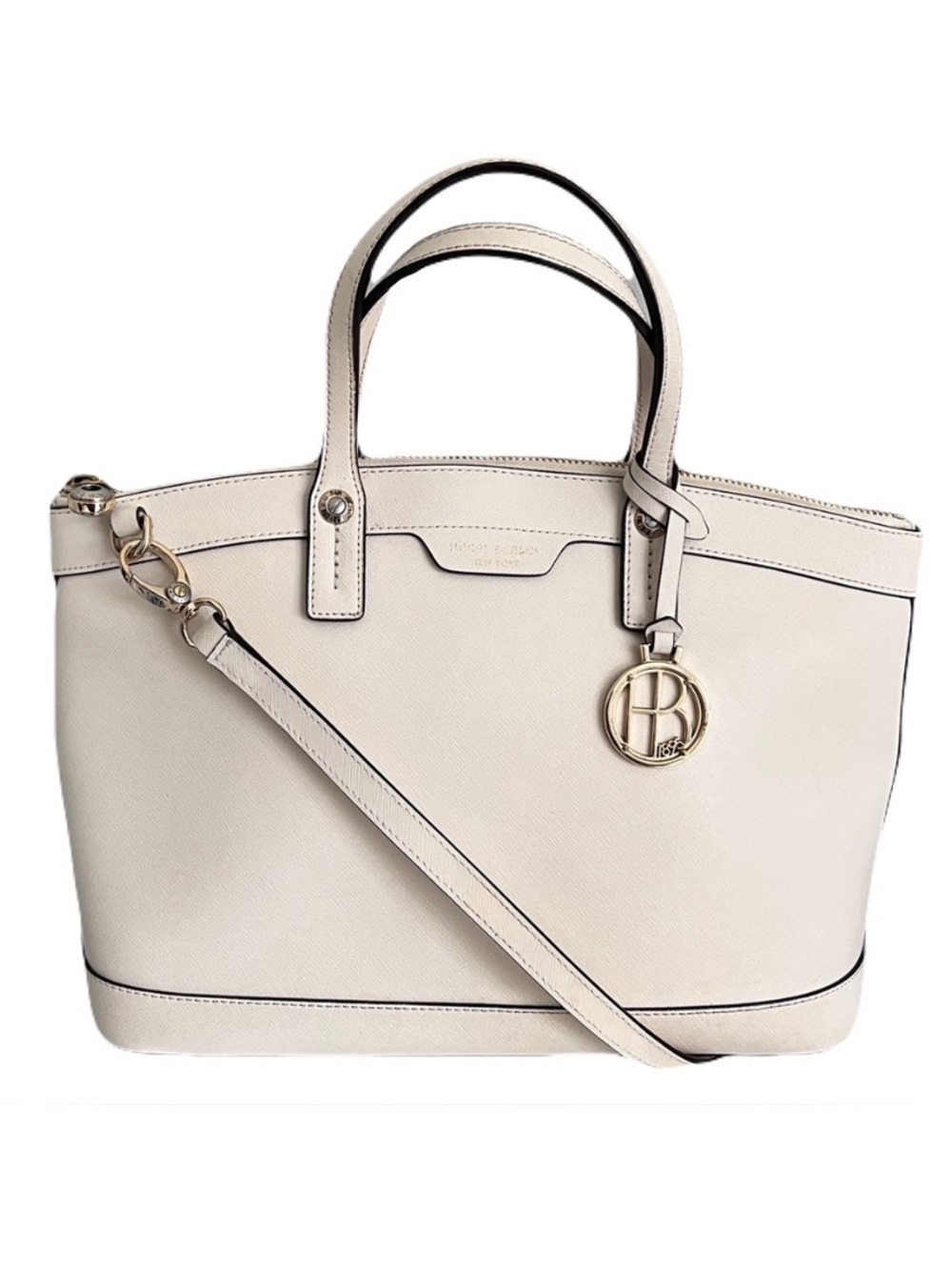 Henri Bendel Ivory Saffiano Leather Convertible Crossbody Satchel